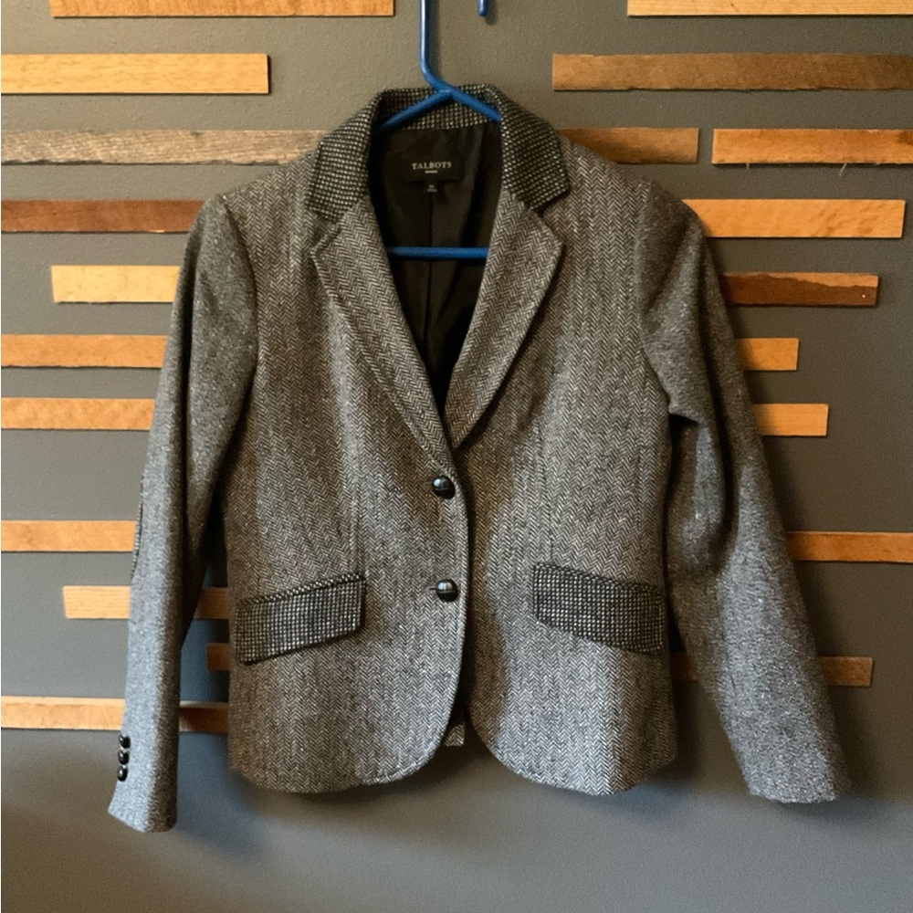 Talbots petite tweed/houndstooth wool 2 button blazer